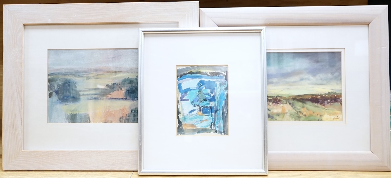 Jacqueline Watt (contemporary), 'Tree study II', signed, mixed media together with two other abstracts, one titled 'Storm clouds', largest 16 x 23cm
